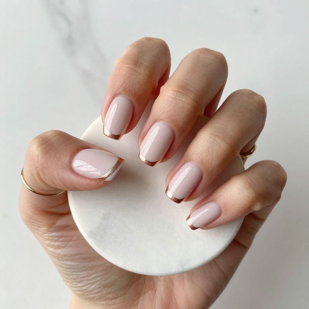 Metallic Accent White Tip Nails
