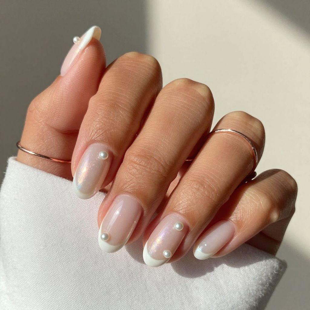 Pearl White Tip Nails
