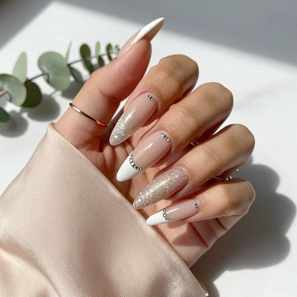 Sparkly White Tip Nails