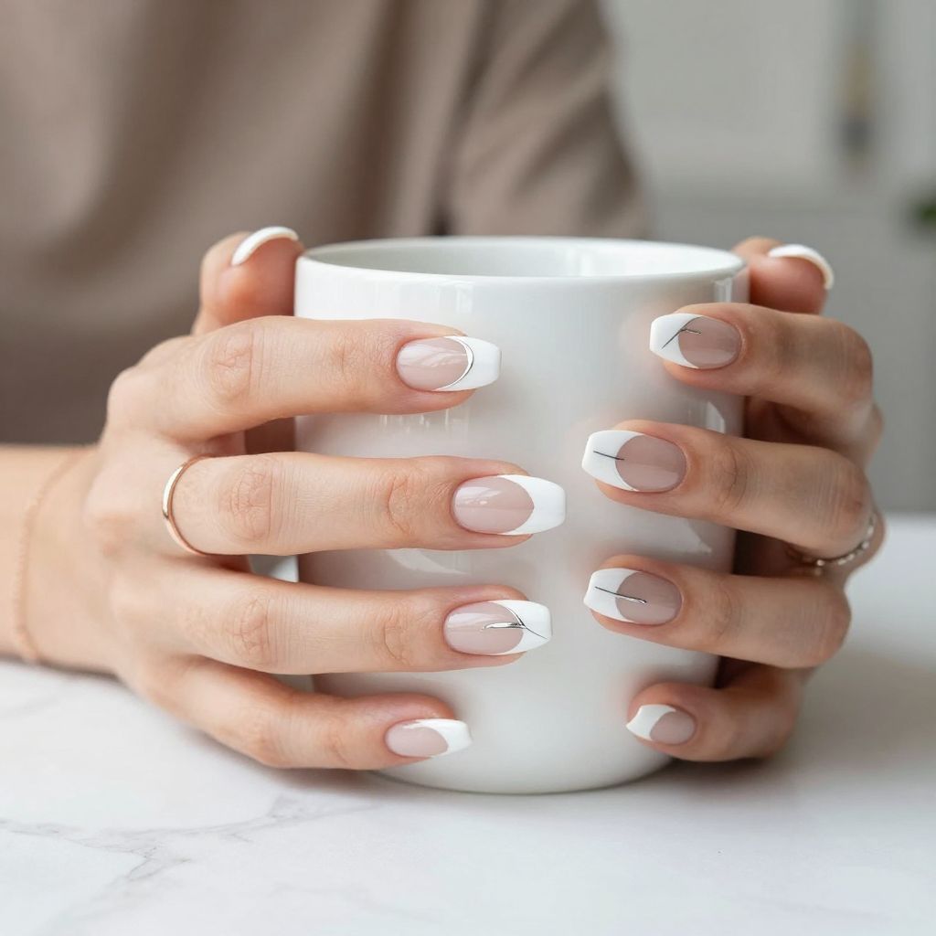 Negative Space White Tip Nails
