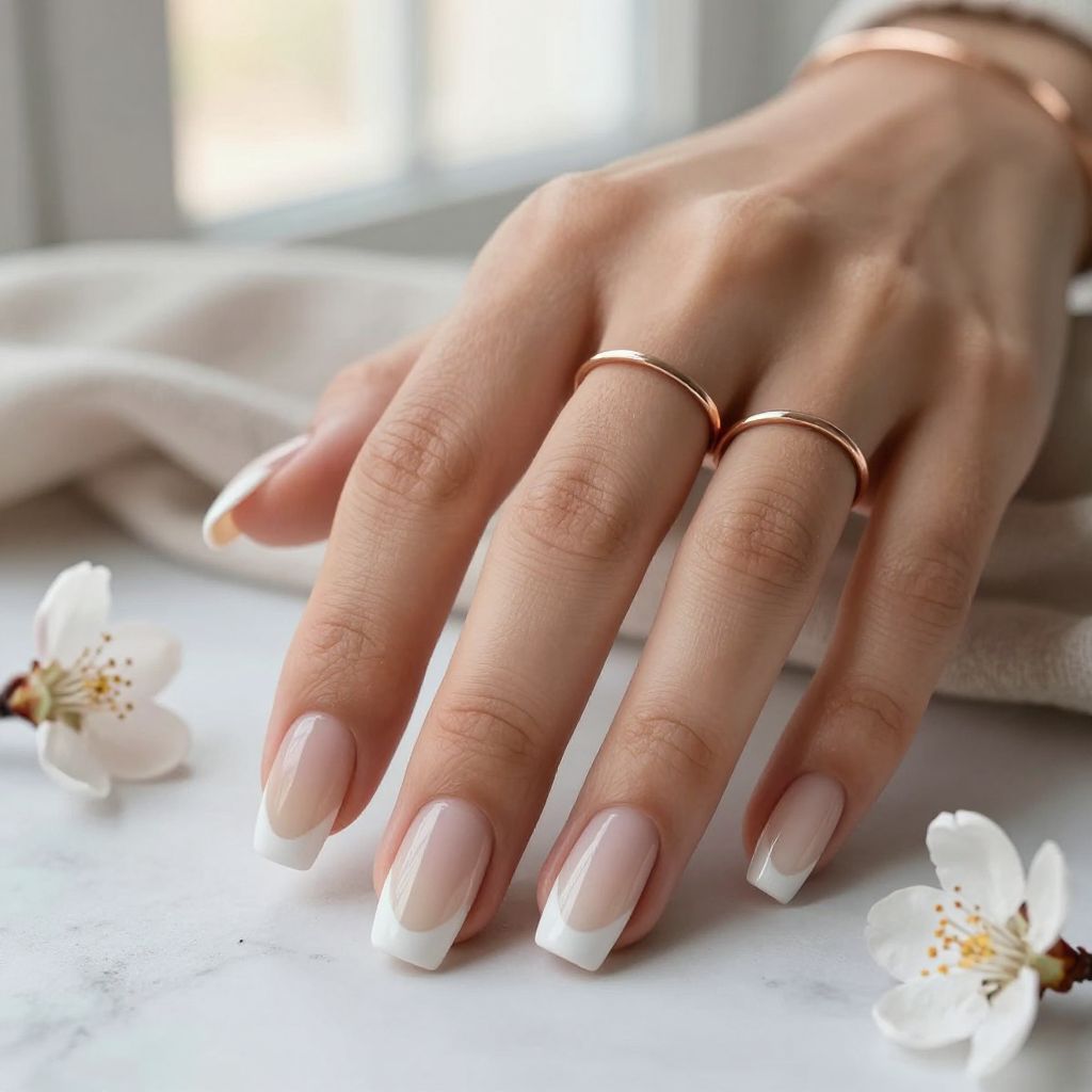 Nude Gradient White Tip Nails